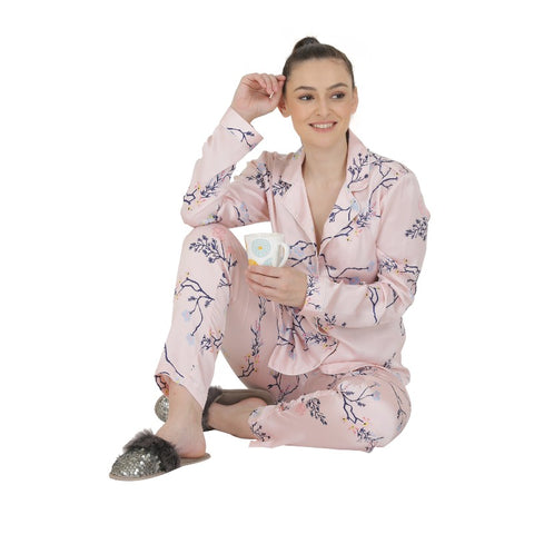 Dreams Women's Satin Floral Top & Pajama Set